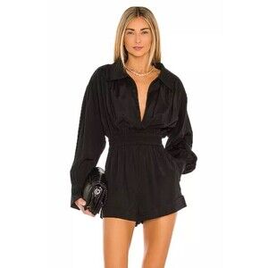 L'Academie The Rayne Romper NWT Sz XS Black Long Sleeve Keyhole N19